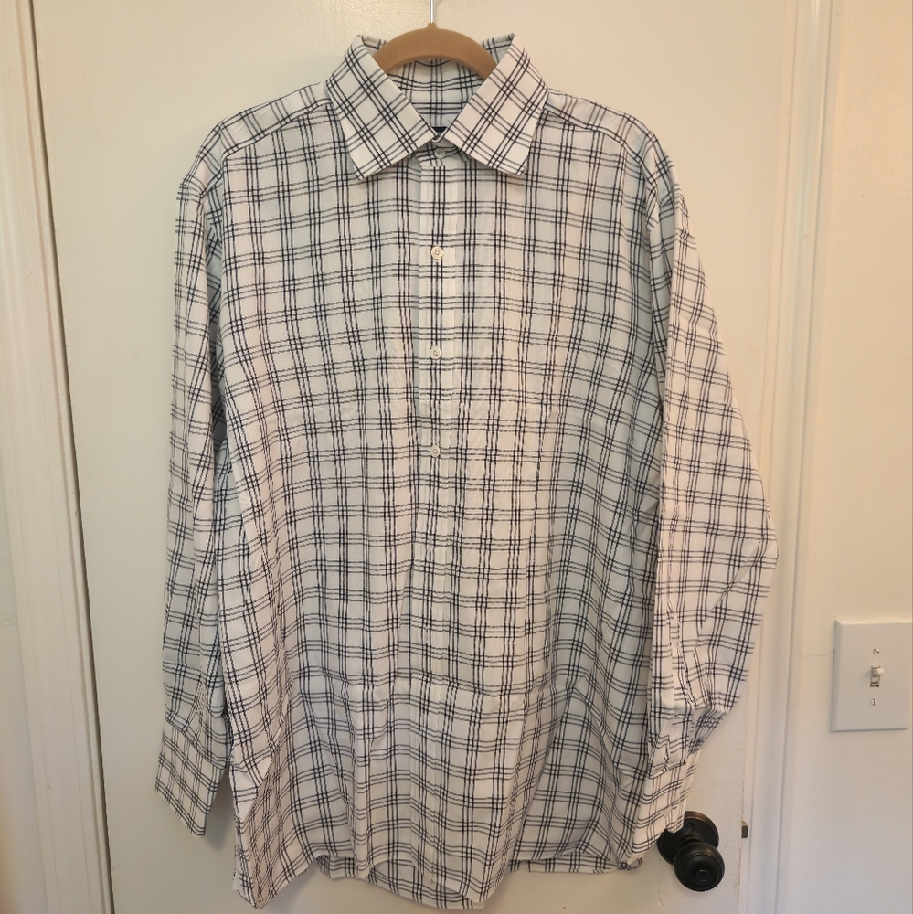 Tom Ford Men's White and Blue Checkered Shirt